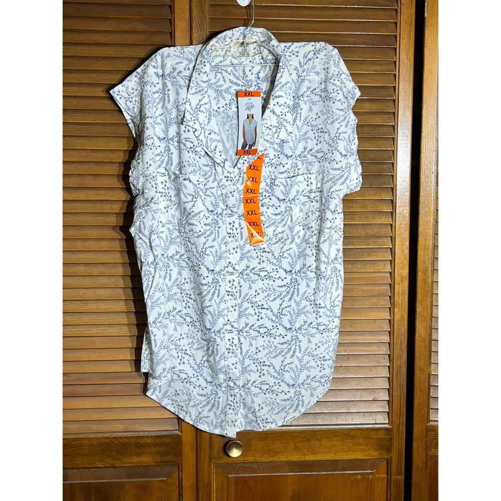 JACHS Girlfriend Blouse Womens XXL White Blue Floral Button Front 30x48